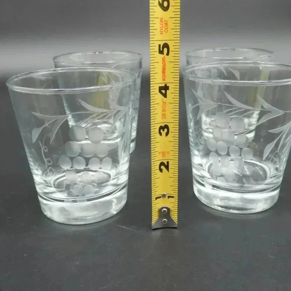 Anchor Hocking Grape Etched Mid-Century Low-Ball Glassware Set of 4 Vintage - Picture 5 of 5